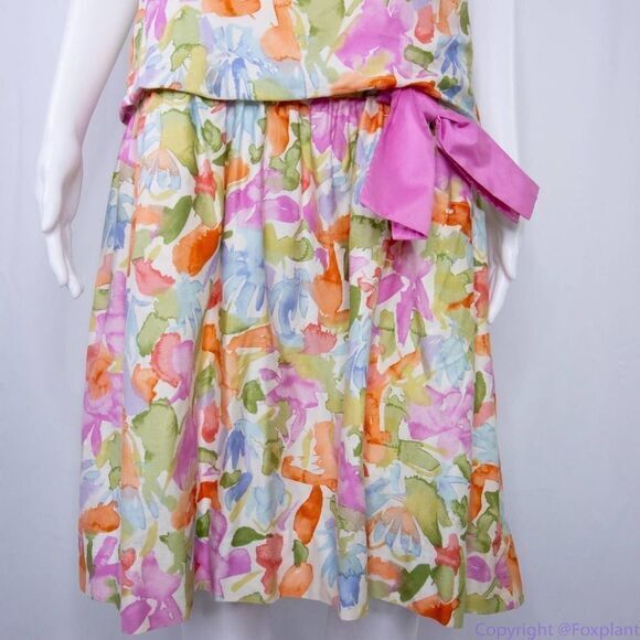 Vintage Sylvia Whyte for Saks Fifth Avenue multicolor floral print dress size 14 - Picture 6 of 16